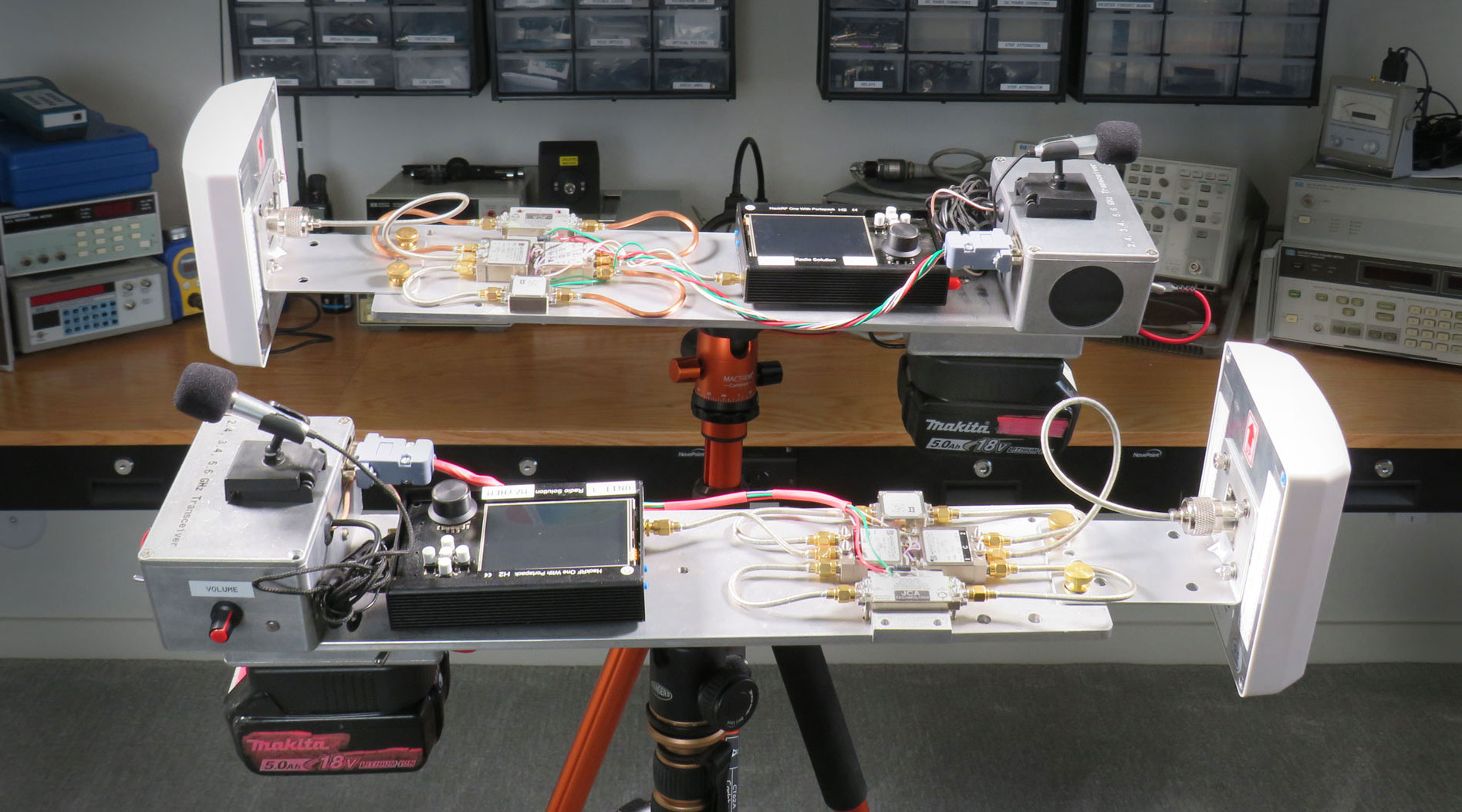 Makita battery powered HackRF One microwave transceivers.