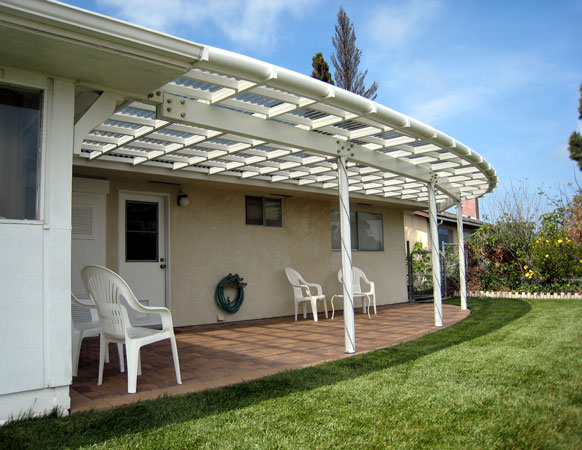 Day view LED lit patio cover.